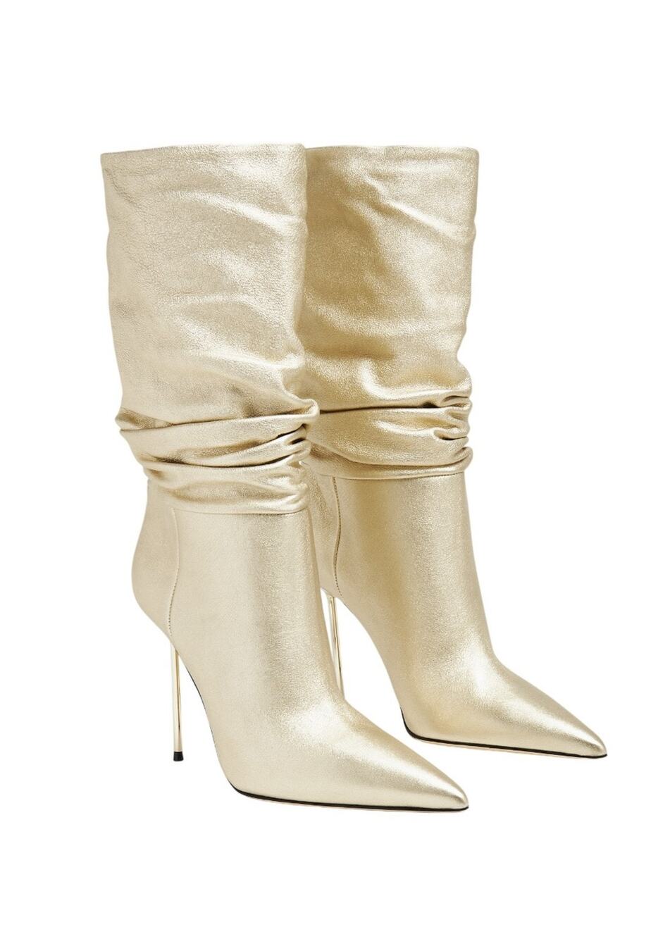 Paris Texas Lidia Gold Metallic Leather Slouch Stiletto Boots EU 38 NWOB